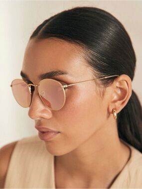 Ray-Ban Gold + Copper Mirrored Foldable Frame  Lens Women's Sunglasses